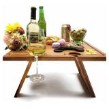 Portable Wine Picnic Table, Acacia Wood, Larger Tr