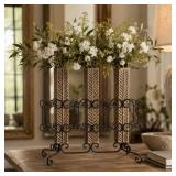 Triple Pillar Vase Holder with Decorative Iron