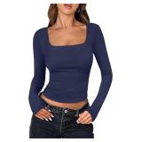 xs Women Double Lined Long Sleeve Crop Tops Shirts
