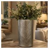Contemporary Metallic Silver Cylinder Vase