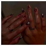 Short Square Press On Nails Red Gold Ombre Design