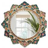 Peruvian Round Wall Mirror - Boho Flower Shape Vin