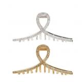 2 Pieces Rhinestone Claw Clip for Women, Gold and