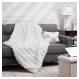 Bubble Faux Fur Throw Blanket Ivory
