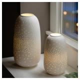 Evergreen LED Porcelain Lanterns, Set of 2, Decora