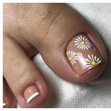 Flower Press on Toenails French Tip Fake Toe Nails