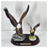 Pair of Bald Eagle Figurines on Wooden Base - 'Wel