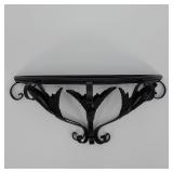 Black Wrought Iron Wall Shelf with Leaf Design