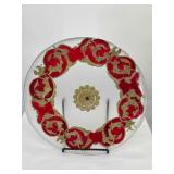 Decorative Glass Plate Blue Gold Scroll