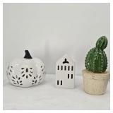 3pc Ceramic Home Decor Lot - Cutout Pumpkin, Mini