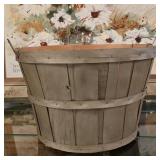 Rustic Wooden Bushel Basket with Wire Handles -