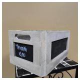 Whitewashed Wooden Storage Crate with Chalkboard