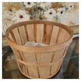 Rustic Wooden Bushel Basket with Wire Handles -