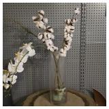 Tall Clear Glass Cylinder Vase with Faux Cotton