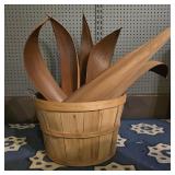 Rustic Wooden Basket with Dried Palm Leaves
