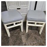Pair of Distressed White Wooden Vanity Stools