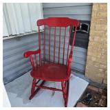 Rustic Red Wooden Spindle Back Rocking Chair