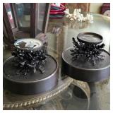 Set of 2 Round Metal Pedestal Risers & Candle
