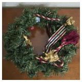 Decorative Holiday Pine Wreath with Striped