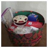 Assorted Holiday Decor & Craft Supplies in Basket