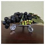 Chrome Pedestal Bowl with Decorative Faux Grapes