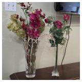 Set of 2 Faux Floral Arrangements in Glass Vases