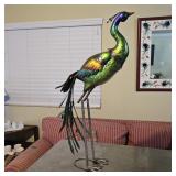 Vibrant Painted Metal Standing Peacock Garden