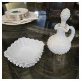 Vintage Avon Milk Glass Cruet & Ruffled Dish
