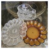 Vintage Heavy Pressed Glass Deviled Egg Platters