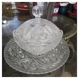 Vintage Cut Glass Covered Candy Dish & Tray