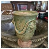 Vintage Green Ceramic Double-Handled Urn Planter
