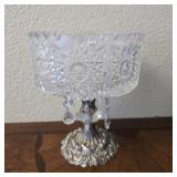 Heavy Cut Crystal Compote on Ornate Metal Base