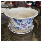 Vintage Floral Porcelain Planter with Underplate
