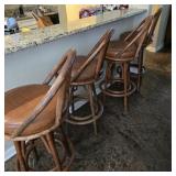 Set of 4 Swivel Wood & Leather Bar Stools