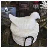 White Milk Glass Hen on Nest Coasters