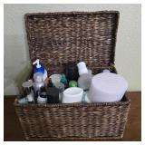 Woven Lidded Hamper Basket with Toiletries Lot