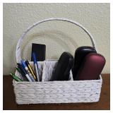 White Woven Caddy with Writing Utensils & Cases
