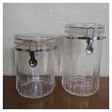 Pair of Clear Glass Locking Clamp Canisters