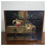 Vintage Floral Wooden 6-Drawer Tabletop Chest