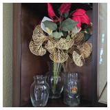 3-Piece Faux Floral Arrangement & Glass Decanters