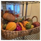 Woven Harvest Basket with Faux Pumpkins & Gourds