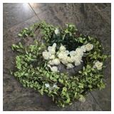 Faux Floral Greenery Wreath with White Blossoms