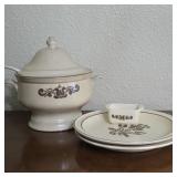 Vintage Brown Floral Stoneware Serving Set