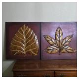 Set of 2 Botanical Leaf Wall Art Plaques 2x2