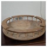 Vintage Round Wood Gallery Serving Tray 16in