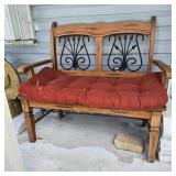 46' Rustic Wood & Wrought Iron Settee Bench