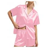 Small Womens Satin Pajama Set Short Sleeve Sleepwe