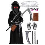 Grim Reaper Costume Kids Boys,7 PCS Scary Hallowee