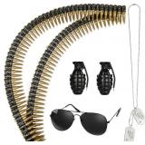 5PCS Fake Bullet Army Belt with Dog Tag Necklace P