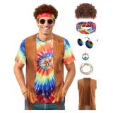 Hippie Costume for Men&70s Outfits for Men Tie Dye